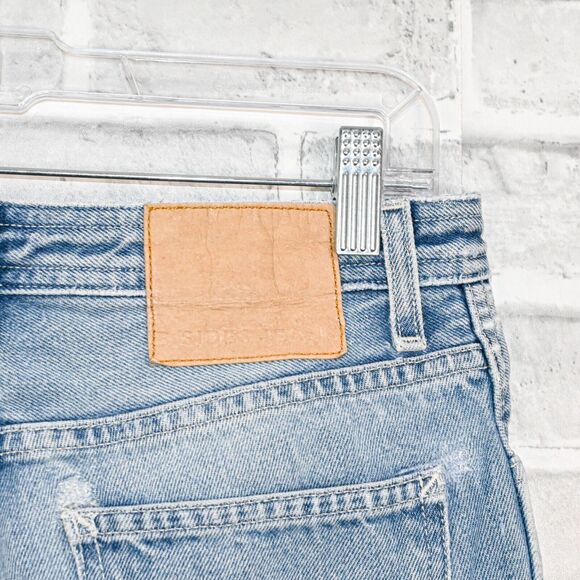 B SIDES Women's High Rise Raw crop wide leg Denim Jeans Distressed wash sz 28 - Picture 9 of 13
